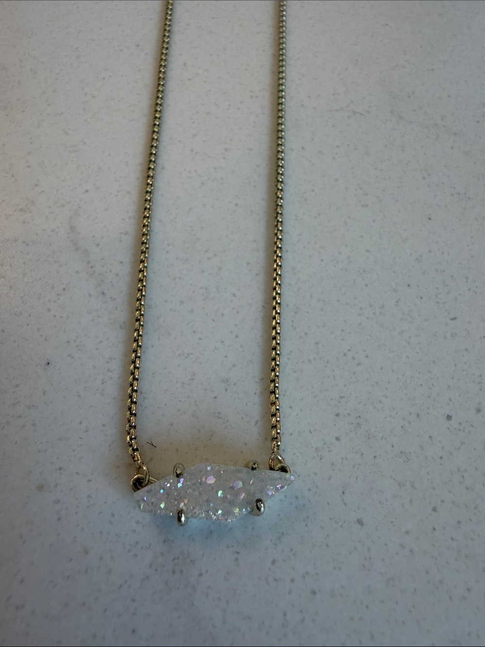 Kendra Scott White Iridescent Druzy Pendant Necklace